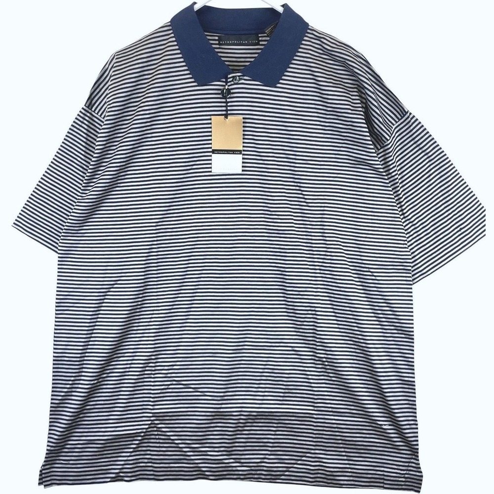 Metropolitan View Striped Polo Shirt Mens XL Blue Short Sleeve Casual NWT